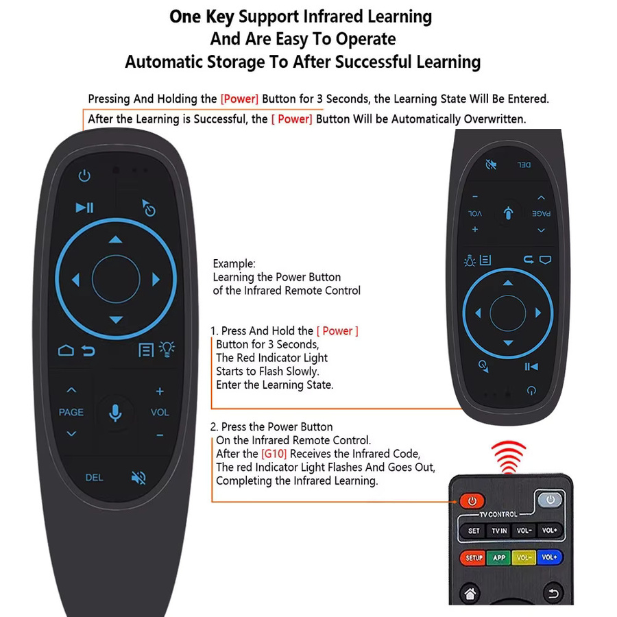 MRSVI G10S PRO BT Wireless Air Mouse Sprachfernbedienung mit Bluetooth 5.0 und 2,4 G Gyroskop sowie Hintergrundbeleuchtung für Android TV Box und PC, Schwarz - Bild 3