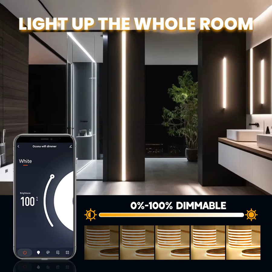HEGEHE COB LED-Streifen mit 720 LEDs/m, flexibler CCT-Streifen mit WiFi und Bluetooth zur Heimdekoration, weiß - Bild 2