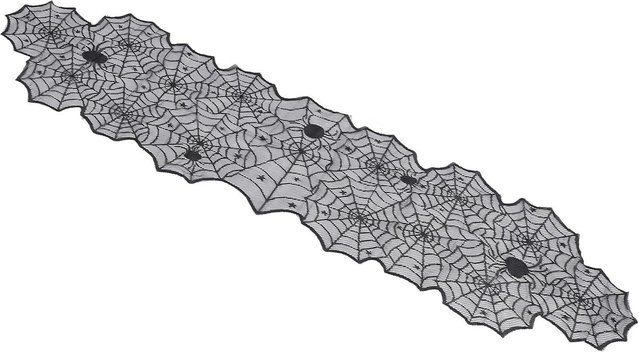 Koogeelife Spinnennetz Tischläufer aus Polyester für Halloween Dekoration in Schwarz und Grau - Bild 1