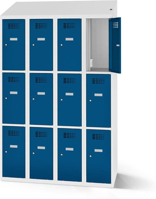 rotstahl Fächerschrank mit Ladefunktion und 12 Fächern (4x3), Korpus lichtgrau und Türen dunkelblau, B: 120 cm, H: 200 cm - Bild 1