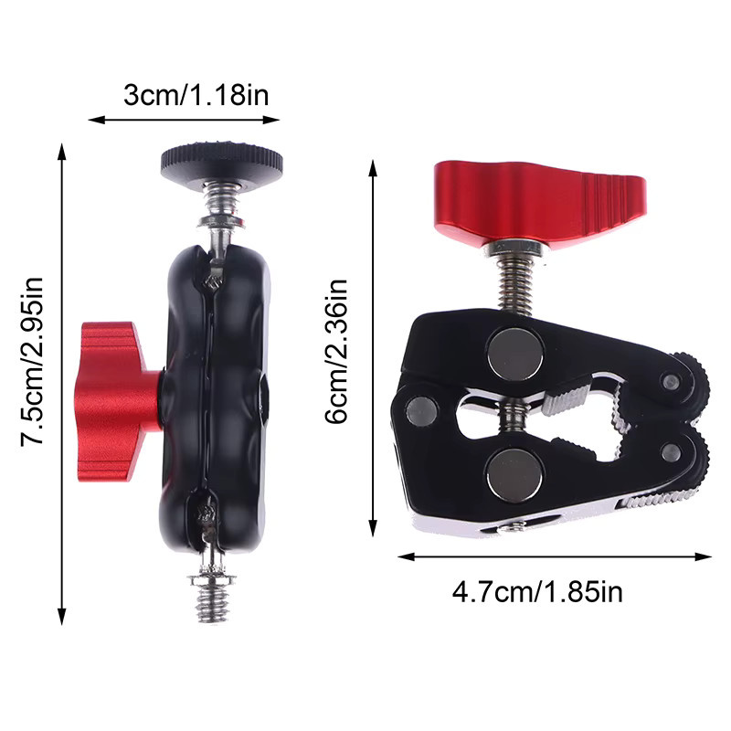 Aluminium Legierung Magic Arm Clamp mit Doppel Ball Kopf für Kamera, Monitor, LED Licht und Mikrofon, Schwarz - Bild 4
