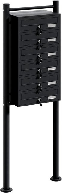 Wiltec Briefkastenanlage mit 6 Fächern, Standbriefkasten aus Stahl, Schwarz, B/T/H: 55,6 x 27 x 150 cm - Bild 1
