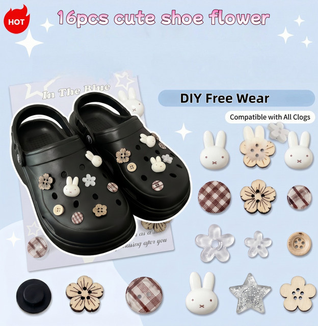 Miffy Kaninchen Schuhblumen, 16-teiliges Set, Kawaii Cartoon Lochschuh-Accessoires - Bild 1