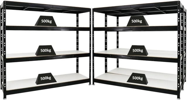 3er Set PROREGAL Rhino Profi Schwerlastregal Schwarz mit 4 Melamin-Ebenen, H x B x T: 180 x 200 x 60 cm - Bild 1