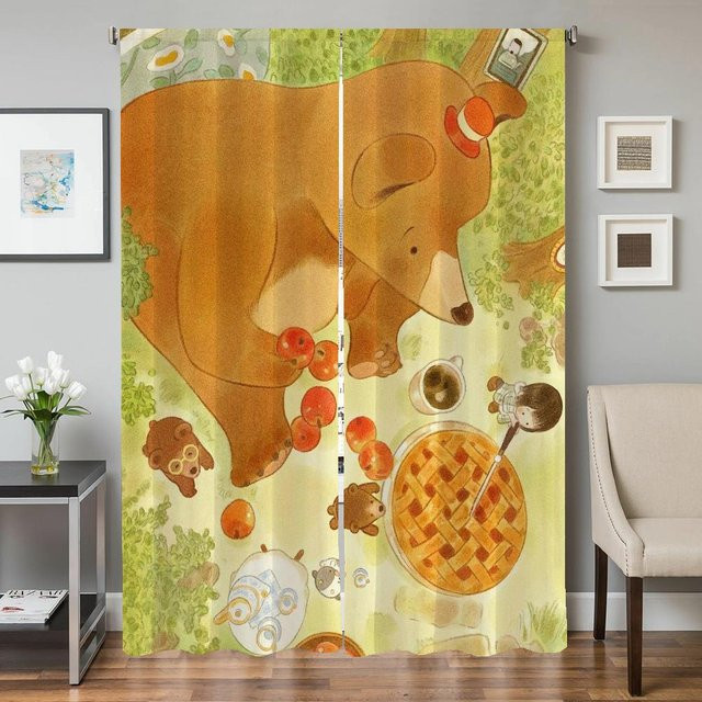 2er-Set Fensterküchenvorhänge mit Bären- und Mädchen-Motiv, halbtransparent, Mehrfarbig, Breite: 50 cm, Höhe: 70 cm - Bild 1