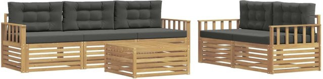 vidaXL Outdoor-Sofagarnitur aus Akazienholz mit Polstern in Weiß und Anthrazit, 6-teiliges Set mit Tisch und Sitzkissen - Bild 1