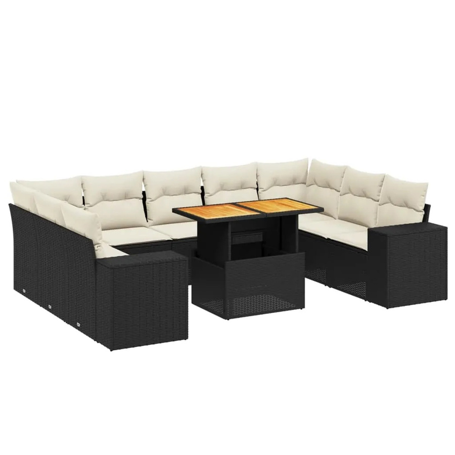 vidaXL 10-tlg. Garten-Sofagarnitur aus Poly-Rattan in Schwarz mit L-Form und Kissen - Bild 2
