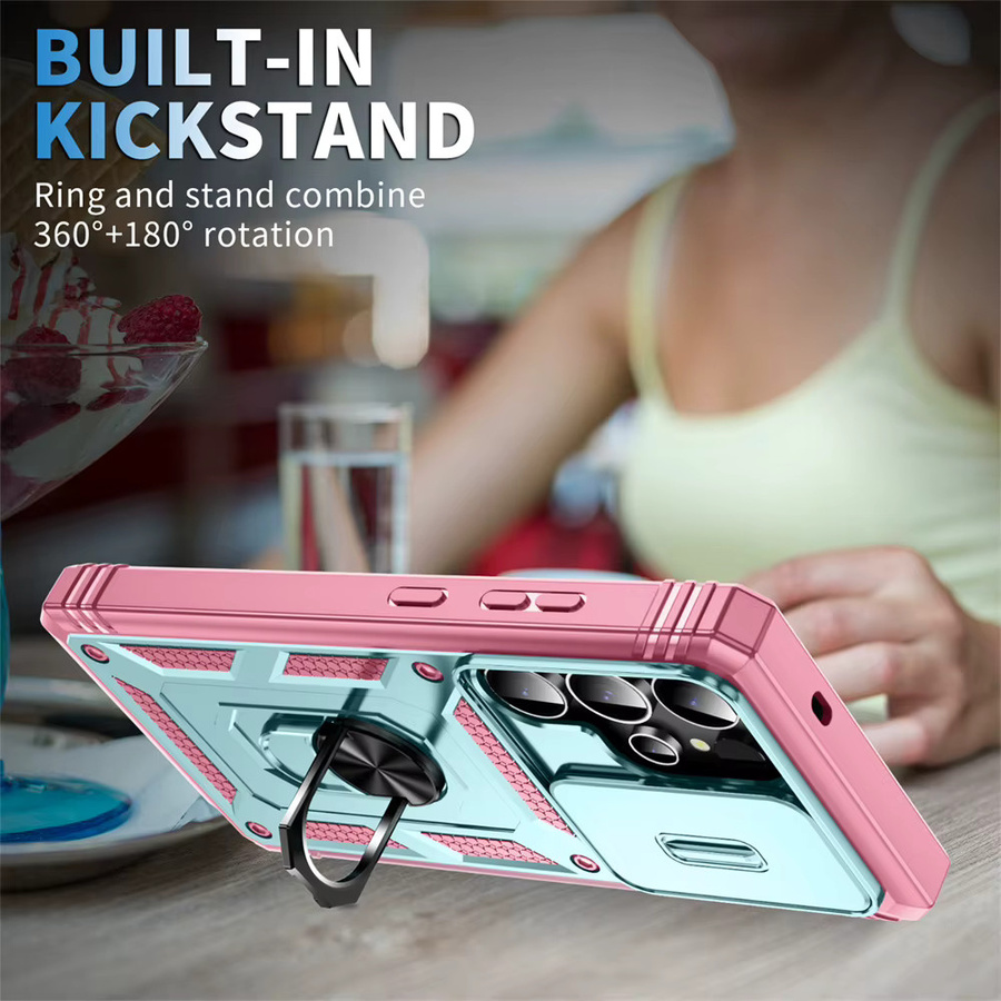 Samsung Handyhülle mit 360-Grad-Ring-Halter und Schiebe-Kameraschutz für Galaxy S26 S25 S24 S23 S22 S21 S20 Plus FE Note 20 Ultra in Schwarz, Weiß oder Rosa - Bild 3
