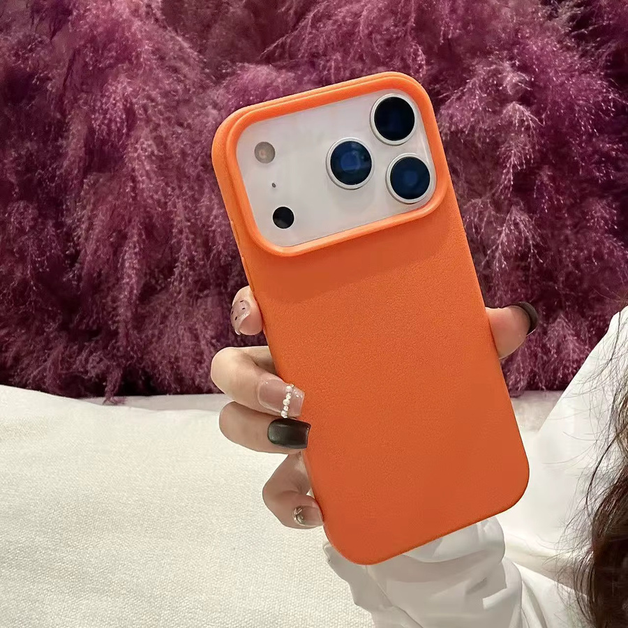 Stoßfeste Silikon-Handyhülle mit Leder-Textur für Apple iPhone in Orange - Bild 1