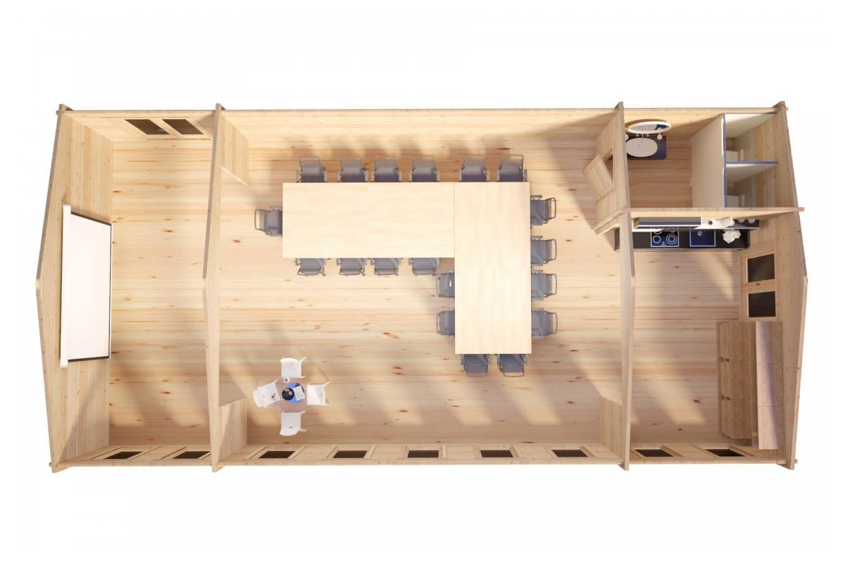 Blockbohlenhaus Konferenzraum 14 x 7 m mit 93 m² Wohnfläche als Gartenhaus oder Klassenzimmer - Bild 2