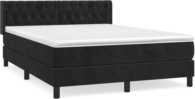 vidaXL Boxspringbett mit Matratze in Schwarz aus Samt, Hybridbett mit Taschenfederkern, B/T: 140 x 200 cm - Bild 1