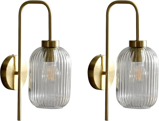 Wandlampe Louxor in Goldfarben im Vintage-Stil aus Metall und Glas, Höhe: 41 cm, Breite: 25 cm, Tiefe: 14 cm - Bild 1