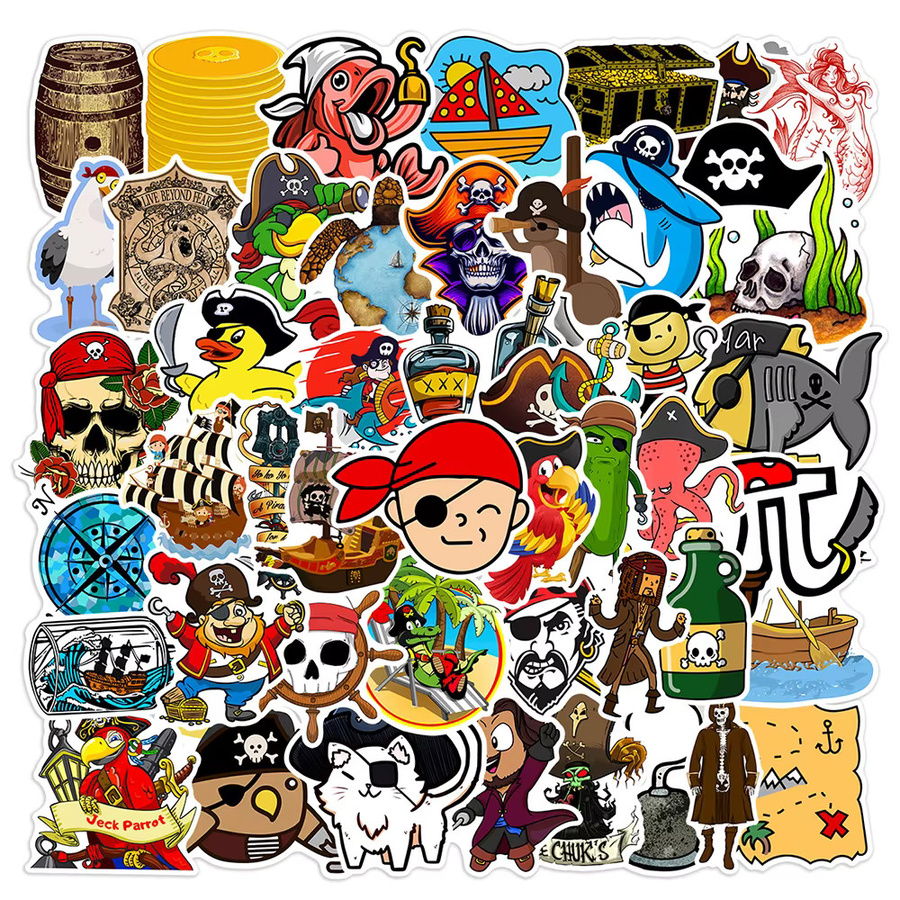 Disney Cartoon Piraten Kapitän Sailor Aufkleber Set in Multicolour für Skateboard, Notebook und Telefon - Bild 1