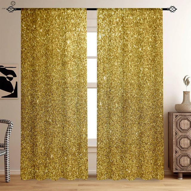Yiran Furniture Vorhänge mit Goldpuder-Glitzer und Regenbogenfarben, 2er-Set, halbtransparent, Farbe: Gold und Mehrfarbig, Breite: 75 cm, Höhe: 166 cm - Bild 1