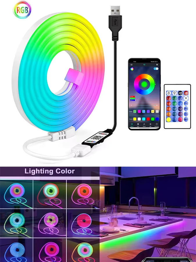 Saimili RGB LED Neon Streifen Licht mit App- und Fernbedienung, flexibler USB Lichtschlauch in Multicolour für deine Zimmer-Dekoration - Bild 6