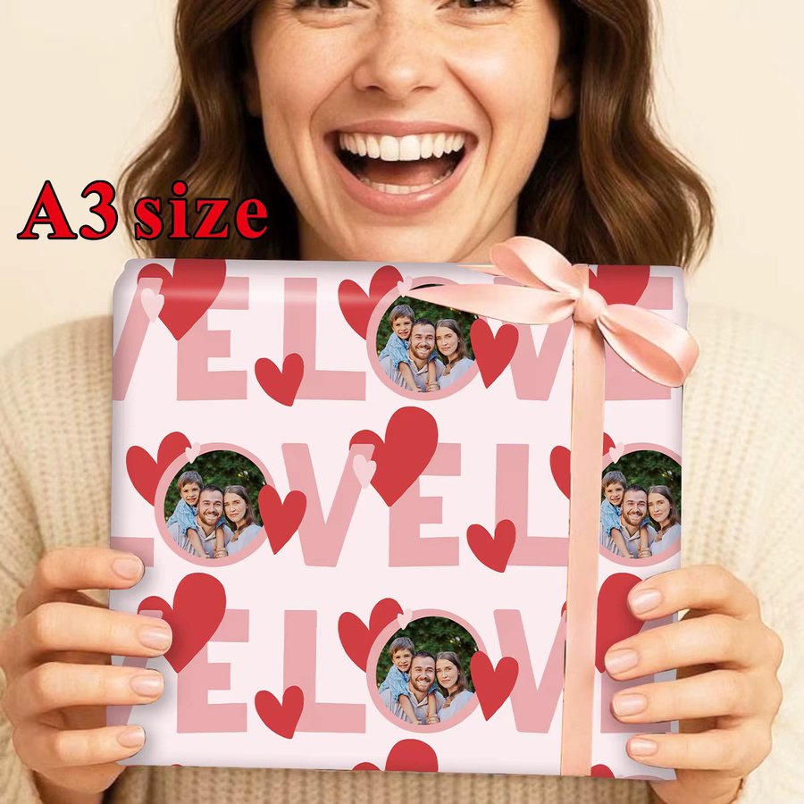 3 Stück personalisierbares Geschenkpapier mit individuellem Foto-Motiv in Pink für Geburtstag, Hochzeit oder Valentinstag - Bild 2
