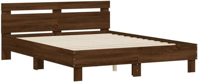 vidaXL Bettgestell mit Kopfteil in Braun Eichen-Optik, B/T/H: 140 x 190 x 145 cm - Bild 1