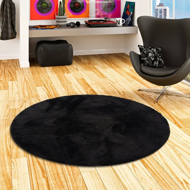 Pergamon Silky Kids Kinder Hochflor Teppich Rund Schwarz - Bild 1