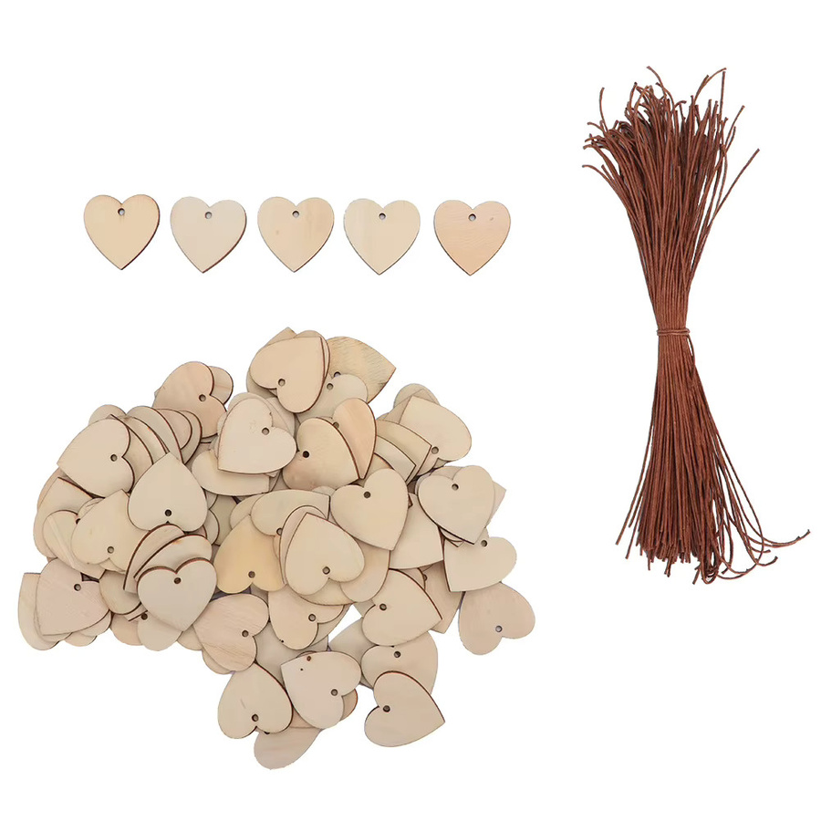 TOPINCN Herzförmige DIY-Handwerk-Hängedekoration aus Holz in Beige als Ornament für Hochzeit und Weihnachten - Bild 3
