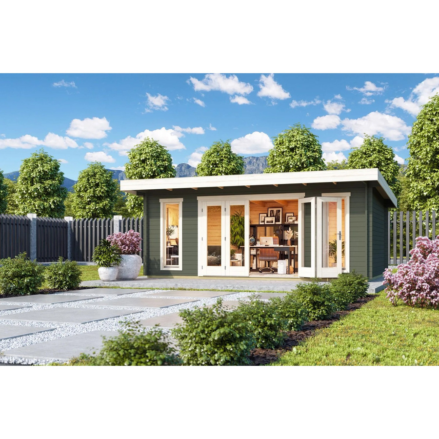 Lasita Maja Gartenhaus Sussex mit Flachdach in Grüngrau, B/H/T: 630 x 239,4 x 470 cm - Bild 2