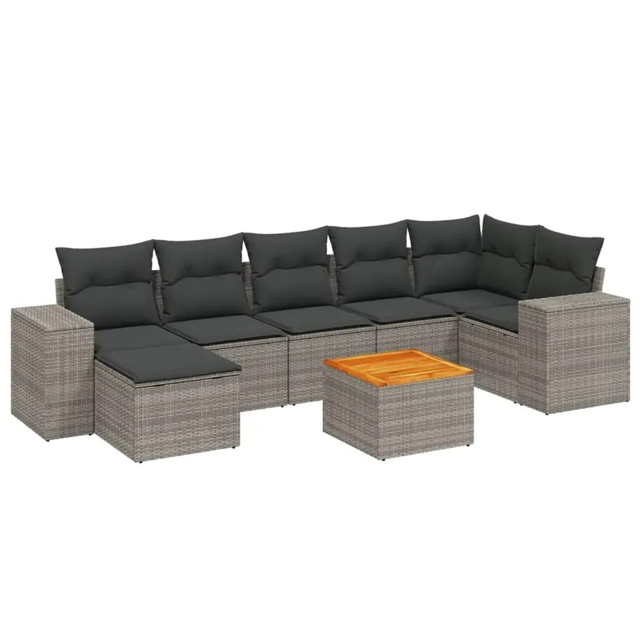 vidaXL 8-tlg. Garten-Sofagarnitur in L-Form aus grauem Poly-Rattan mit Kissen und Armlehnen - Bild 2