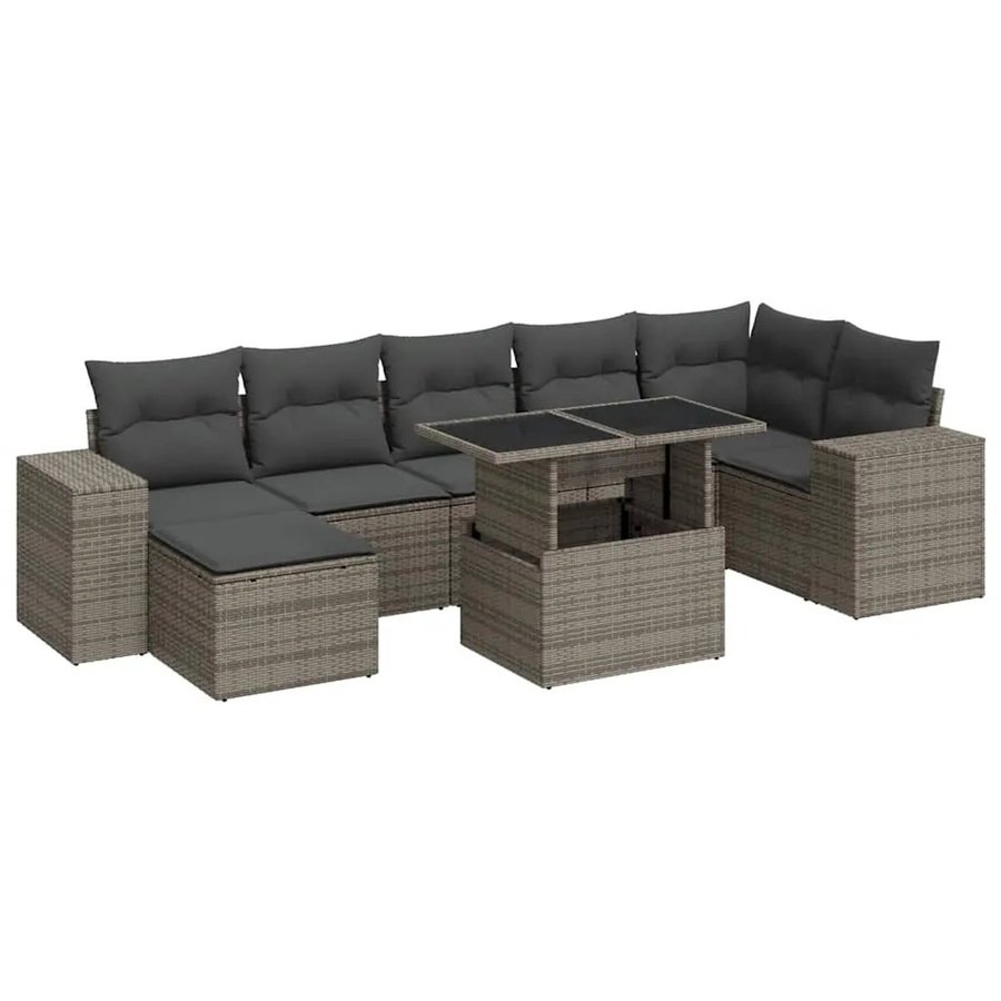 vidaXL 8-teilige Garten-Sofagarnitur in L-Form aus grauem Poly-Rattan mit wetterfesten Kissen und pulverbeschichtetem Stahlgestell - Bild 2
