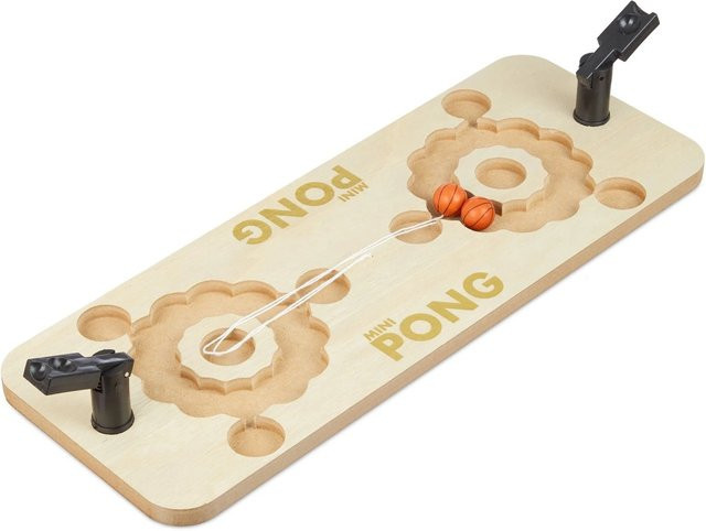 Relaxdays Beer Pong Spiel MDF Kunststoff Natur Rot mit Katapult - Bild 1