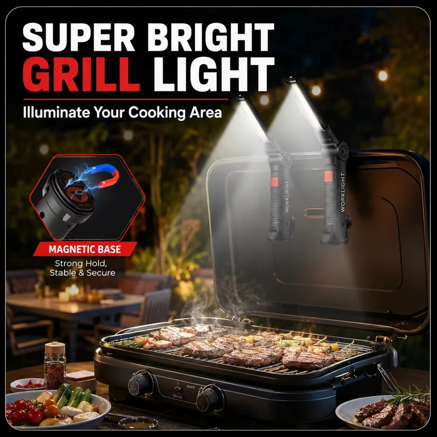 XIWANGFIRE COB LED Arbeitsleuchte mit 360 Grad Drehung, USB-aufladbare Magnet-Taschenlampe mit Haken in Schwarz - Bild 3