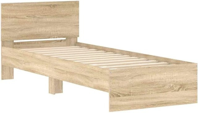 vidaXL Bettgestell mit Kopfteil in Sonoma-Eiche, Farbe Braun, B/T/H: 90 x 193 x 70 cm - Bild 1