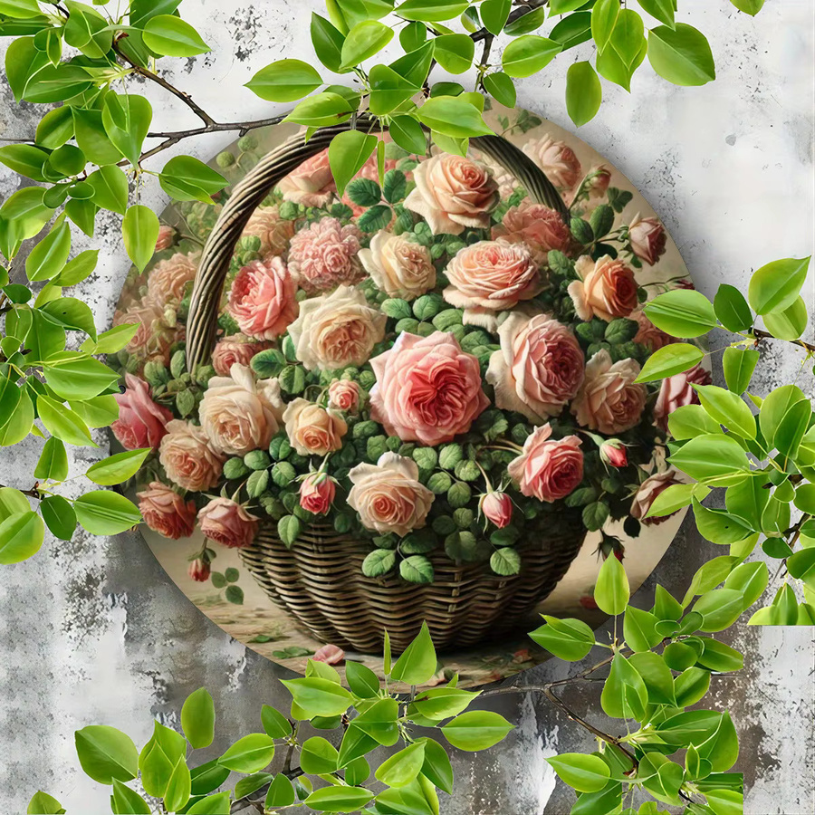 Rundes Metallschild von Potdemiel mit rosa Rosen-Muster, Wanddeko aus Eisen mit floralem Design, Durchmesser: 19,81 cm - Bild 4