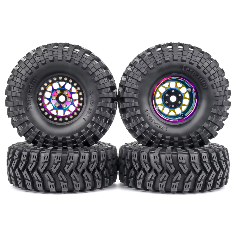 PYFORE Kletterreifen Metallradnabe, 1,9 Zoll, 124 x 45 mm, Sechskantadapter 12 mm, für 1/10 RC Modellauto Crawler Zubehör - Bild 2