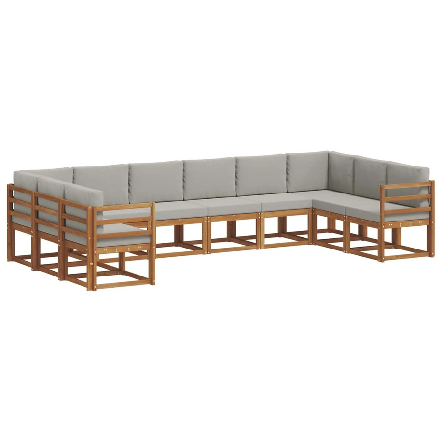 vidaXL Outdoor-Sofagarnitur aus Akazienholz in L-Form mit 10-teiligem Set, Farbe Natur und Hellgrau - Bild 2