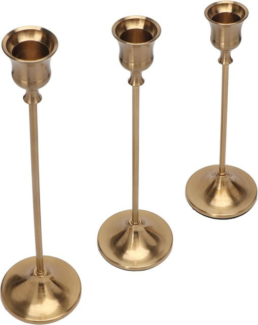 Tooarts Kerzenständer für Stabkerzen im Vintage-Stil aus Metall in Beige und Gold - Bild 1