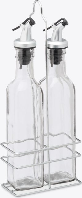 Relaxdays Essig und Öl Spender Set aus Glas und Edelstahl in Transparent mit 2 Ölflaschen und 1 Ständer, B/T/H: 29 x 11 x 6 cm - Bild 1