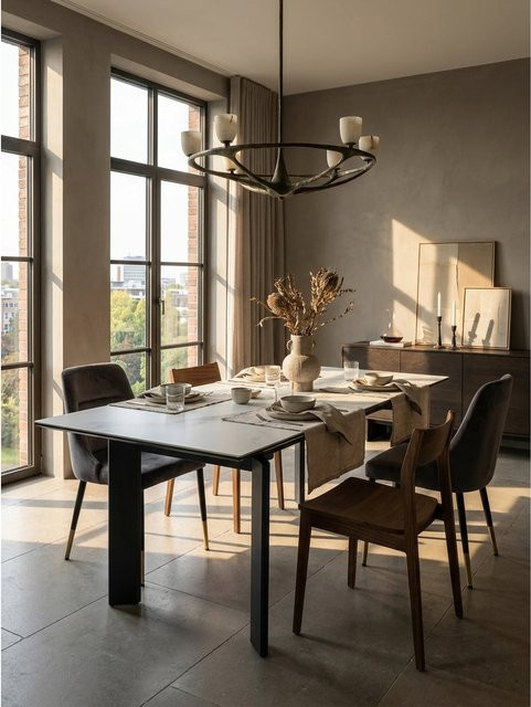 Ausziehbarer Esstisch von KADIMA DESIGN in Weiß mit Marmoroptik aus Keramik, Glas und Metall, B/T/H: 180 x 95 x 77 cm - Bild 1