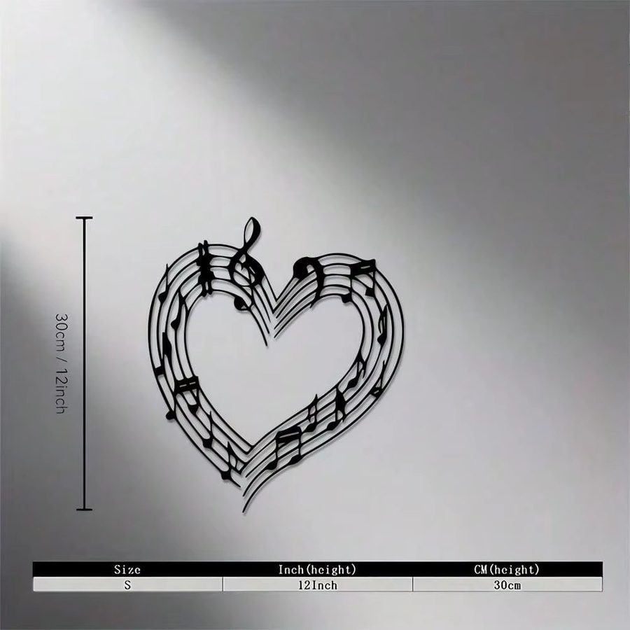 CIFBUY Musiknoten-Herz Wandkunst aus Eisen in Schwarz und Braun mit Retro-Design - Bild 2