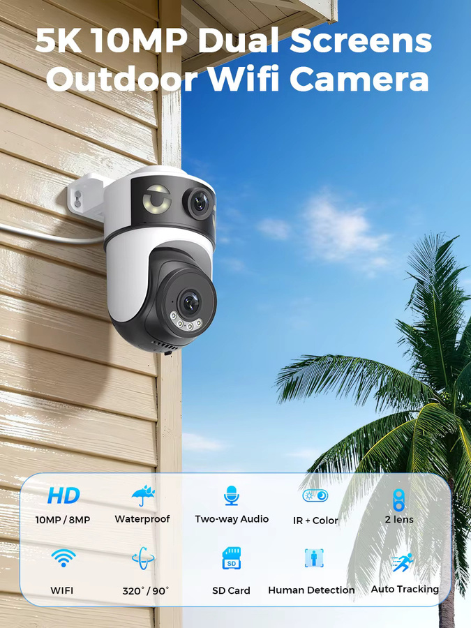 BESDER O-Kam Pro 10MP PTZ Wifi IP Outdoor Überwachungskamera mit Dual-Bildschirm, Nachtsicht und AI Auto Tracking in Weiß - Bild 2
