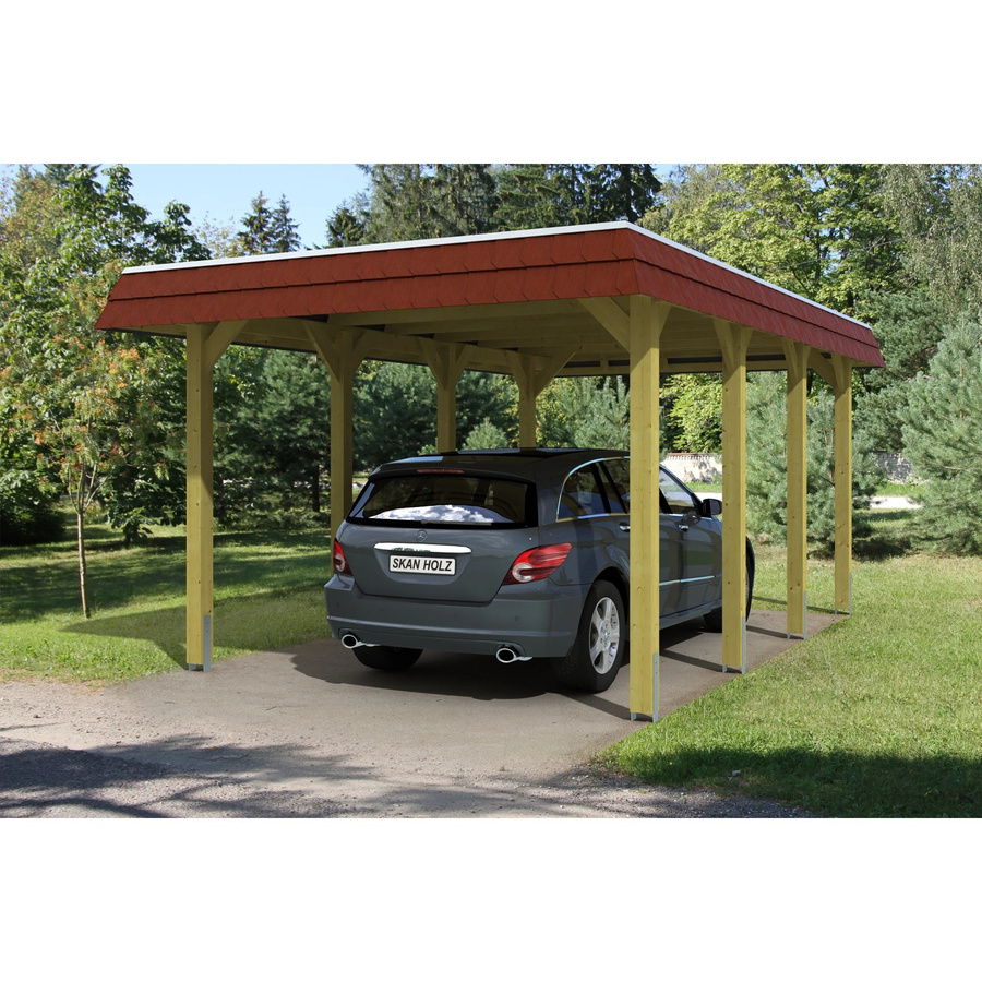 Skan Holz Walmdach-Carport Spreewald aus Nadelholz mit Aluminium-Dachplatten in Rot, B/T: 589 x 345 cm - Bild 2