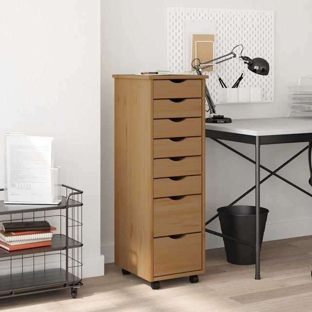 vidaXL Rollschrank MOSS aus Massivholz Kiefer mit Schubladen und Rollen, Honigbraun, B: 103 cm, H: 76 cm, T: 39 cm - Bild 3