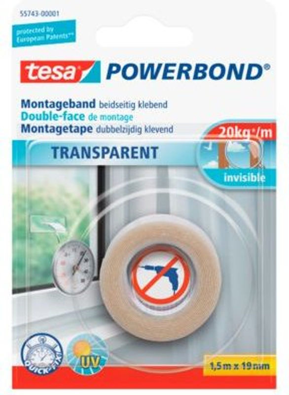 tesa Powerbond doppelseitiges Montageband transparent Länge: 1,5 m, Breite: 19 mm - Bild 2