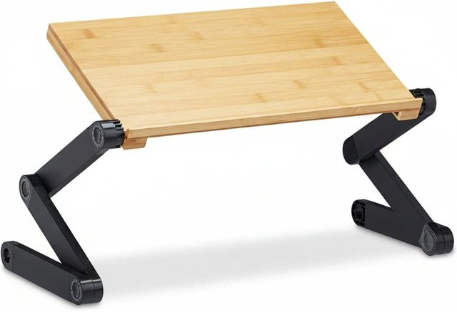 Relaxdays Laptopständer aus Bambus und Aluminium in Schwarz und Natur, höhenverstellbar und schwenkbar, B/T/H: 60,0 x 47,5 x 26,0 cm - Bild 1