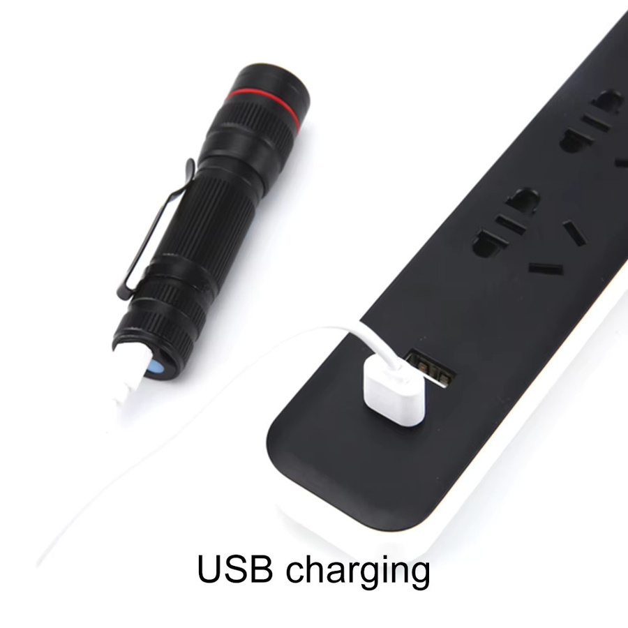 Vakind Notfall-LED-Taschenlampe in Schwarz mit 300 lm, wasserdichte Mini-Camping-Taschenlampe mit USB-Anschluss für Outdoor, Wandern und Angeln - Bild 4