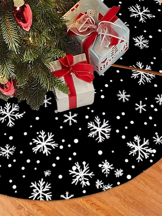 VIKAMA Weihnachtsbaumrock mit Schneeflocken-Design in Schwarz, Weiß und Gold für deine Weihnachtsdekoration - Bild 7