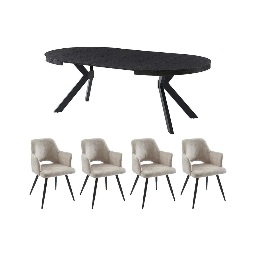 Vente-unique Essgruppe Komoni in Schwarz und Beige mit Tisch und 6 Stühlen - Bild 2