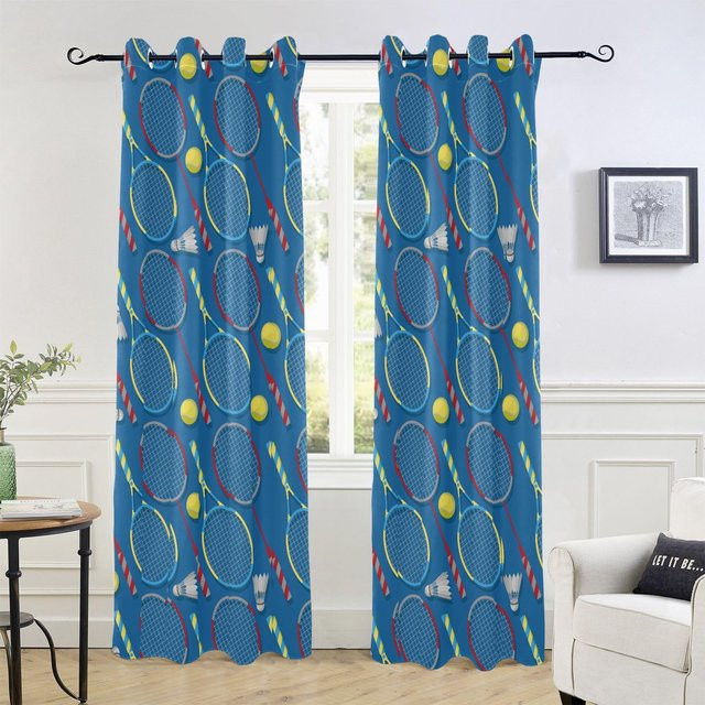 Yiran Furniture Verdunkelungsvorhänge Tennis Motiv für Kinder und Teenager, 2er Set, Grün, Breite: 55 cm, Höhe: 120 cm - Bild 1