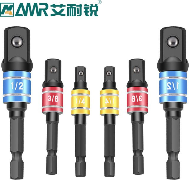 Steckschlüsseladapter Set mit 1/4 Zoll Sechskantschaft auf 1/4 Zoll, 3/8 Zoll und 1/2 Zoll Vierkantantrieb in Schwarz - Bild 1