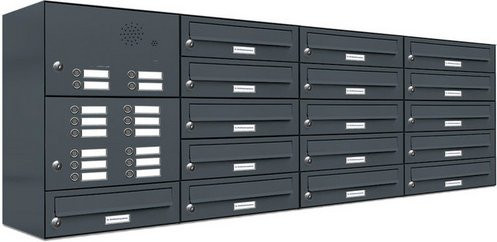 AL Briefkastensystem für 16 Parteien, Aufputzmontage, grau, B/H/T: 153,2 x 57,5 x 27,5 cm - Bild 1
