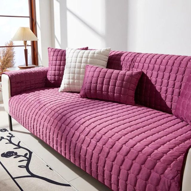 Warme Plüsch Sofa Abdeckung aus Flanell und Samt in Pink, rutschfest und waschbar, B/B: 70 x 70 cm - Bild 1