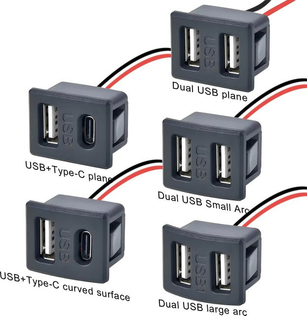 Doppelschichtige USB-Ladesteckdose mit USB-C Buchse und Kabelanschluss in Schwarz - Bild 1