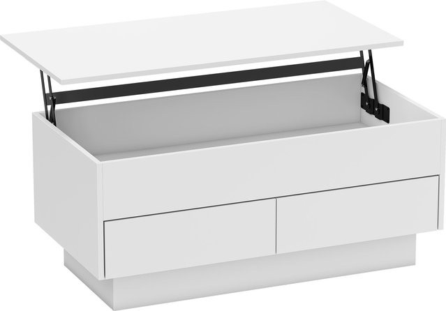 HOMCOM Höhenverstellbarer Couchtisch mit Lift-Mechanismus und 2 Schubladen in Weiß, Modernes Design für Wohnzimmer und Büro, B/T/H: 100 x 50 x 44 cm - Bild 1
